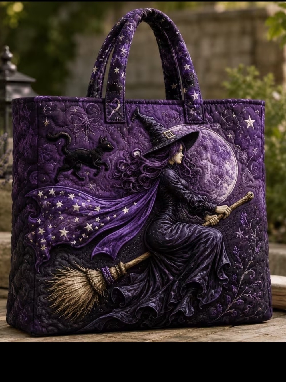 Purple Witch Quilted Tote Bag - Designer Style